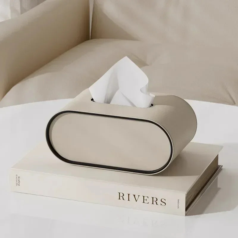 Boîte à Mouchoirs Ovale en Cuir Luxe Léger