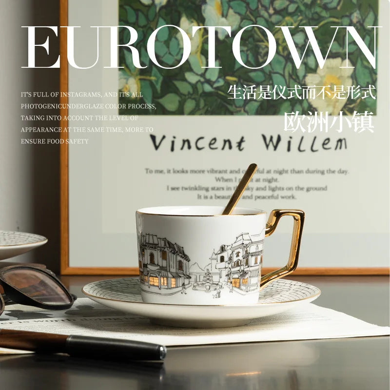 Tasse à Café Vintage Style Européen avec Soucoupe