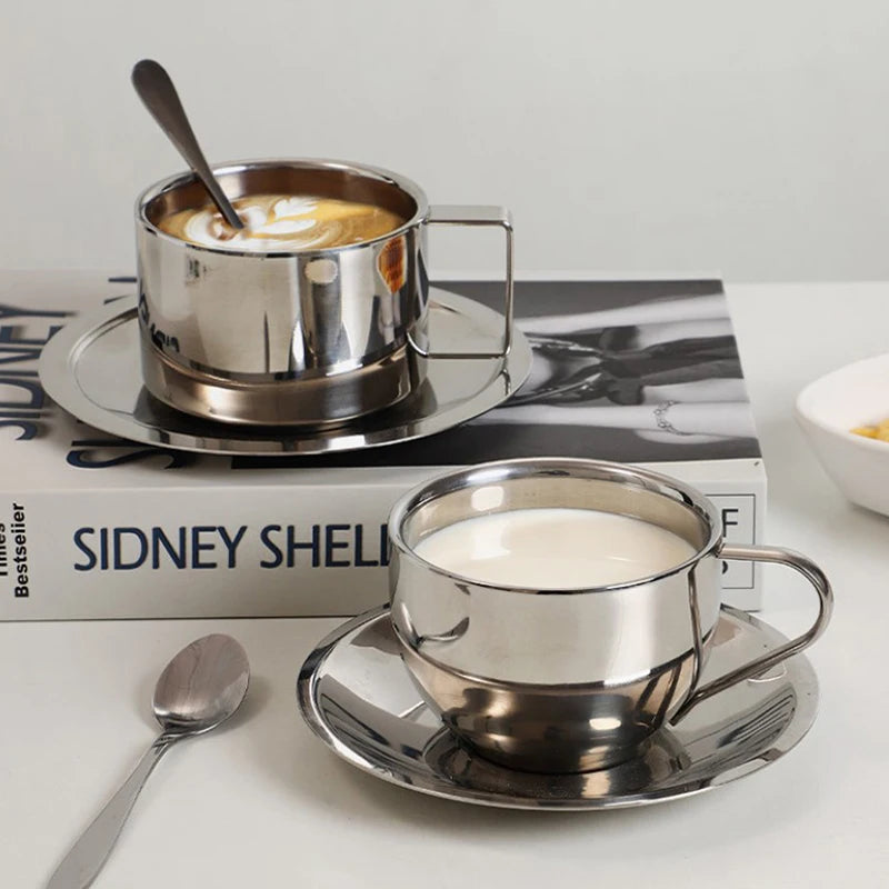 Double-Wall Coffee Cup Set – Stainless Steel, Set of 3