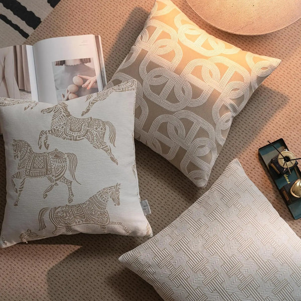 Housse de Coussin Jacquard Géométrique Gris Avoine Luxe Minimaliste