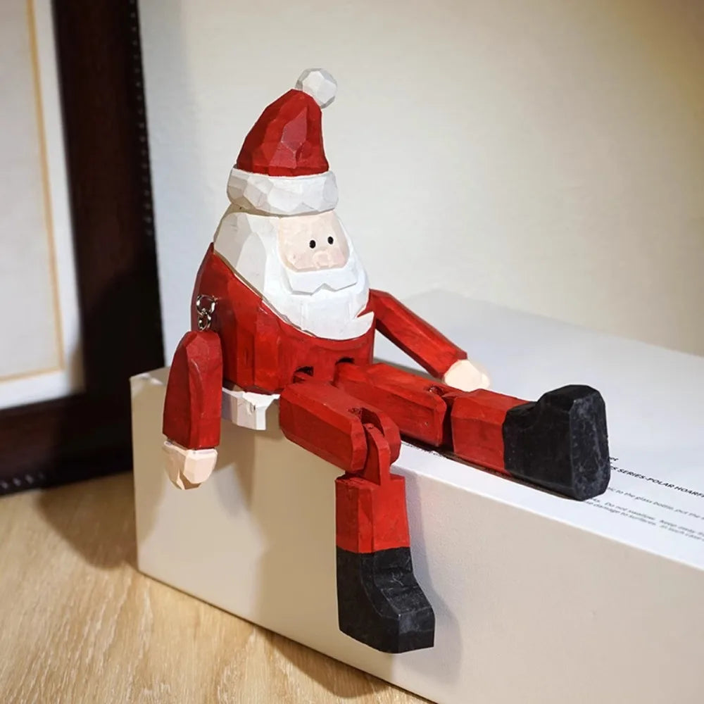 Statuette Père Noël Sculptée Bois Décoration de Fête