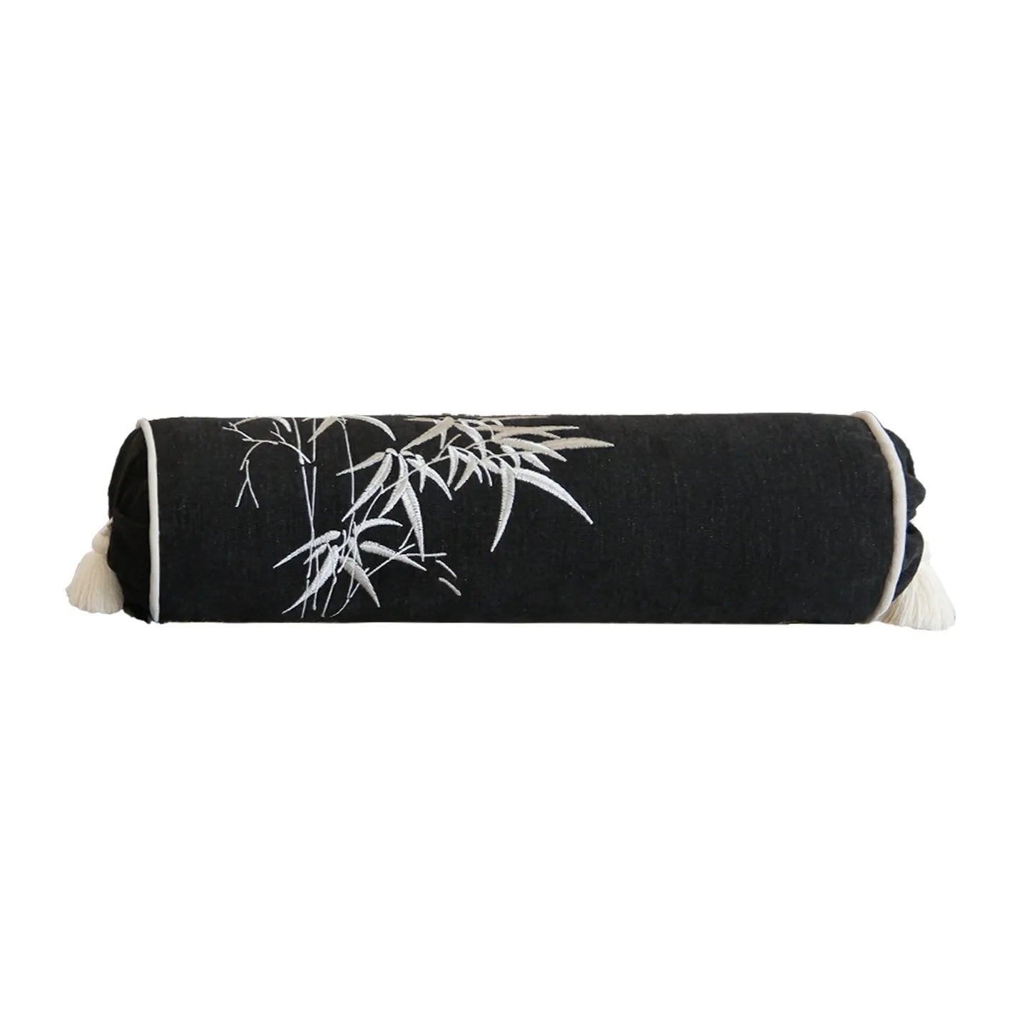 Housse de Coussin Cylindrique Brodée Feuilles de Bambou