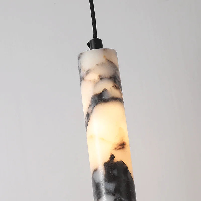 Suspension Luminaire Cylindre Pierre Naturelle Noire Haut de Gamme