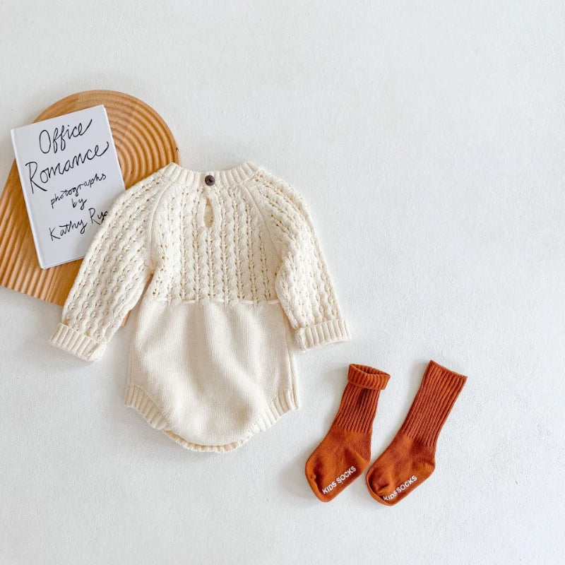 Barboteuse Fille Tricot Ajouré Manches Longues
