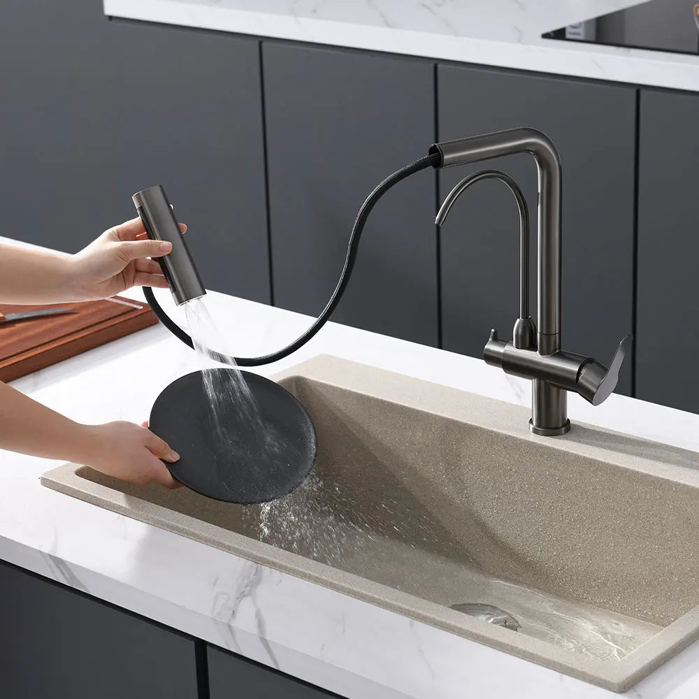 Robinet de Cuisine Cascade Multi-Fonctions Gris Brossé