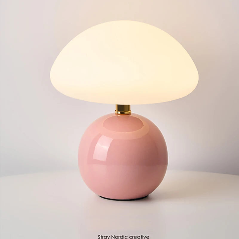 Lampe de Table Champignon en Céramique - Style Nordique Crème