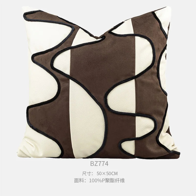 Housse de Coussin Beige Luxe Style Nordique Cuir et Corde