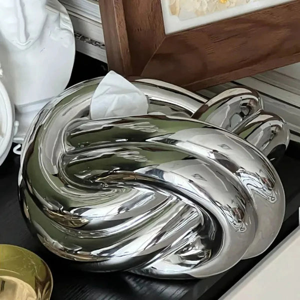 Boîte à Mouchoirs Céramique Argentée Nœud Torsadé