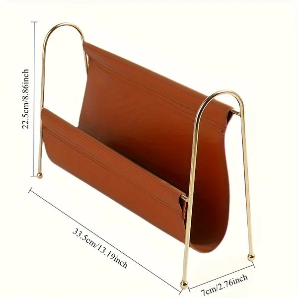 Porte-Revues Métal et Cuir - Cadre Doré