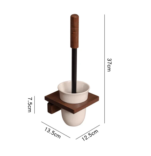 Porte-Brosse WC Mural en Bois et Céramique - Sans Perçage