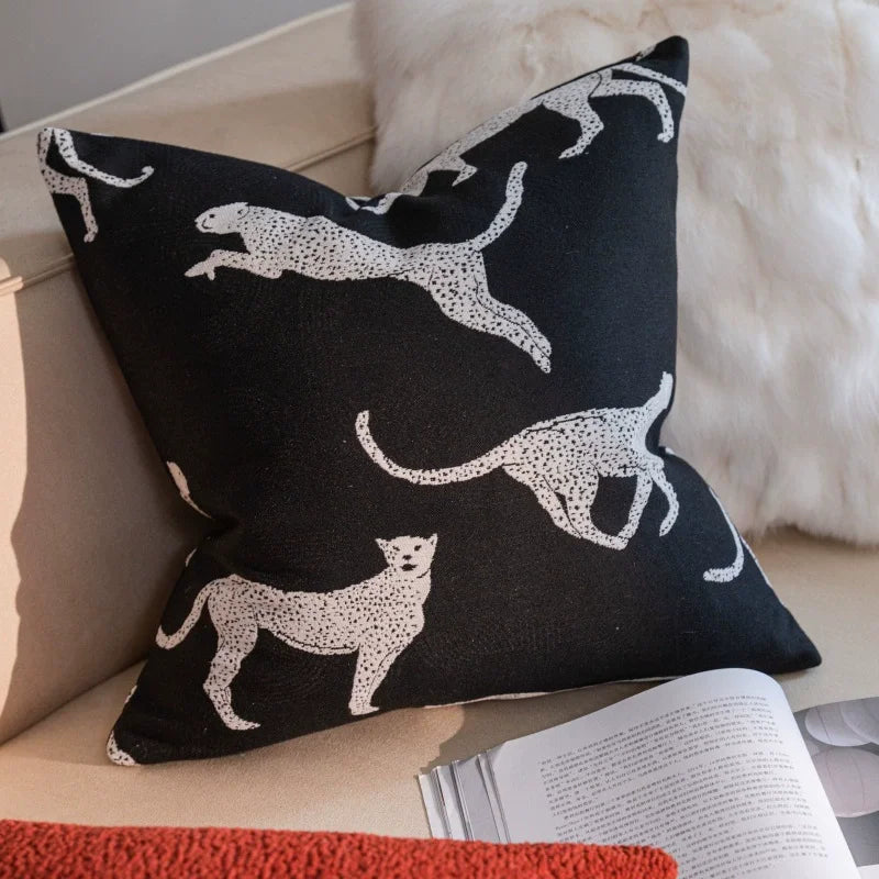 Housse de Coussin Jacquard Géométrique Gris Avoine Luxe Minimaliste
