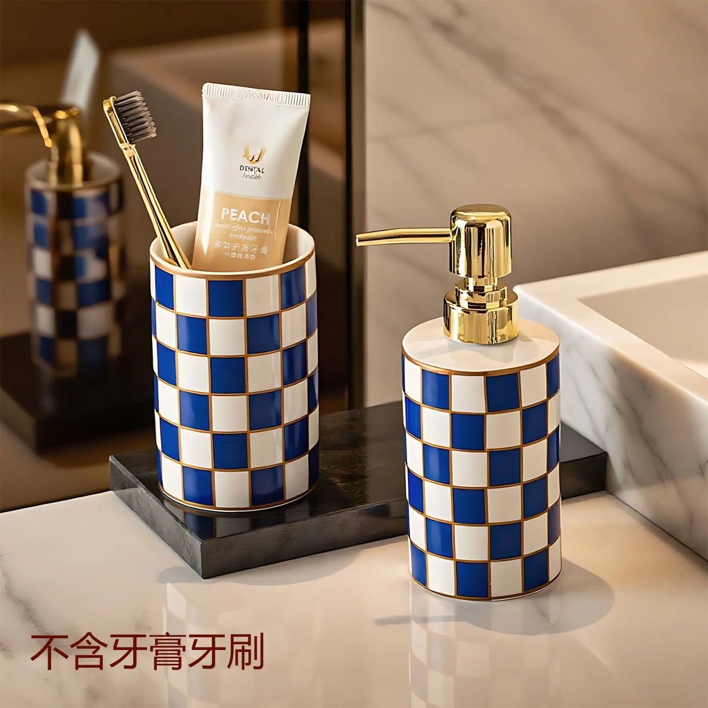 Ceramic Soap Dispenser – Grid Pattern Lotion Bottle