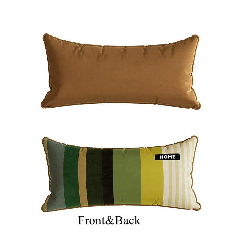 Housse de Coussin Lombaire Rayée Patchwork - Style Rétro
