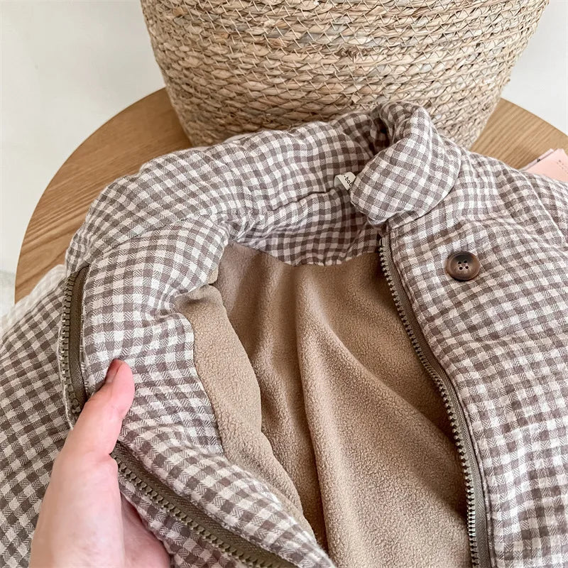 Manteau Enfant à Carreaux Doublure Polaire