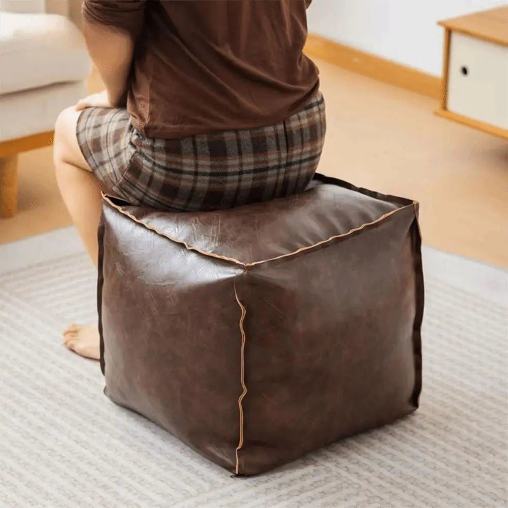 Pouf de Rangement en Cuir PU - Style Nordique Empilable