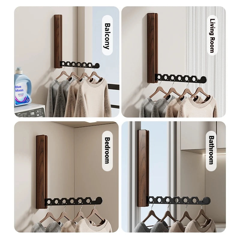 Porte-Vêtements Mural en Bois - Pliable et Escamotable