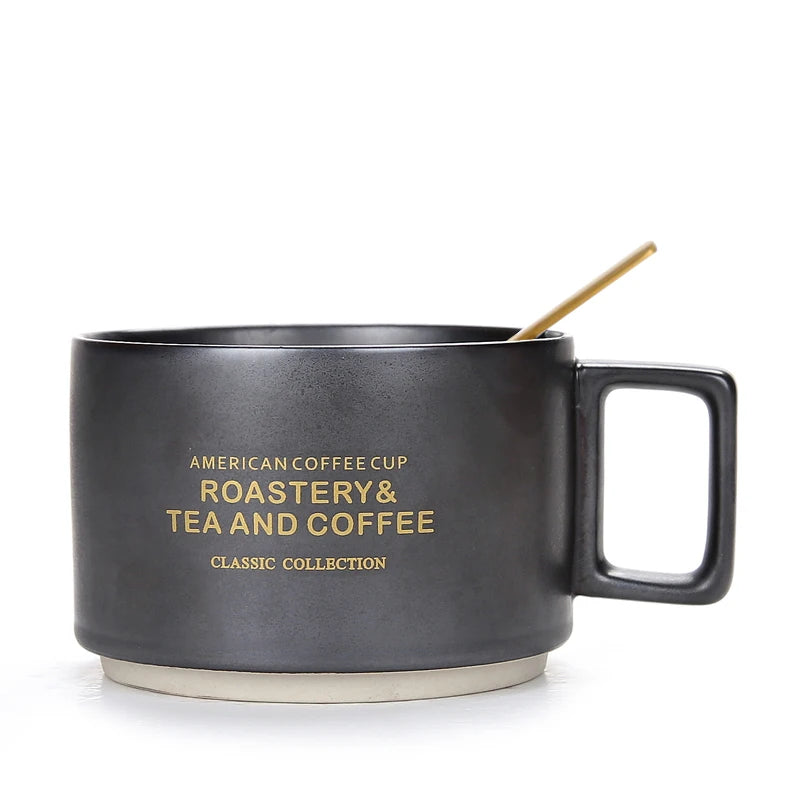 Tasse en Céramique avec Cuillère et Soucoupe Lettre Dorée 300ml