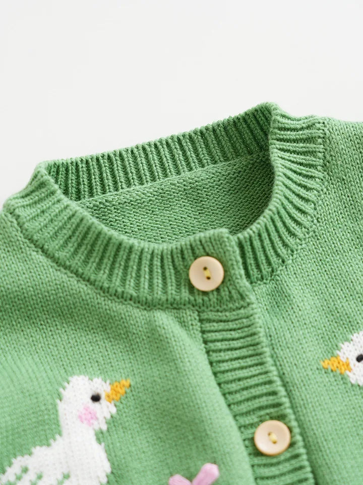 Cardigan Fille Brodé Motif Champignon