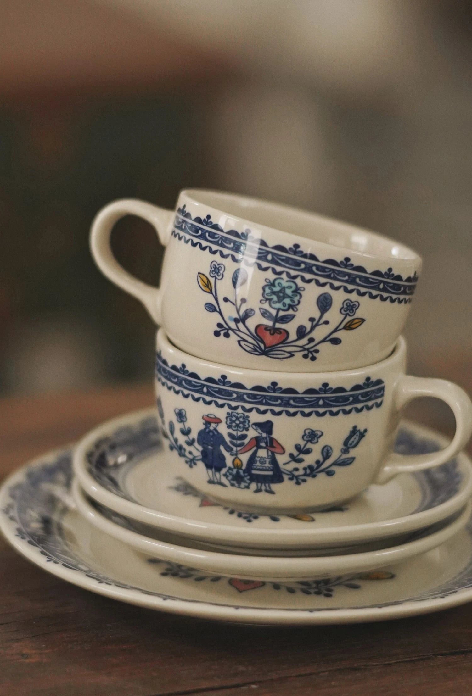 Tasse à Café Peinte Main Motif Champêtre Rétro