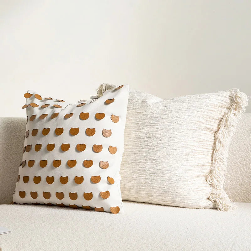 Housse de Coussin Orange Jacquard Motif Demi-Cercle