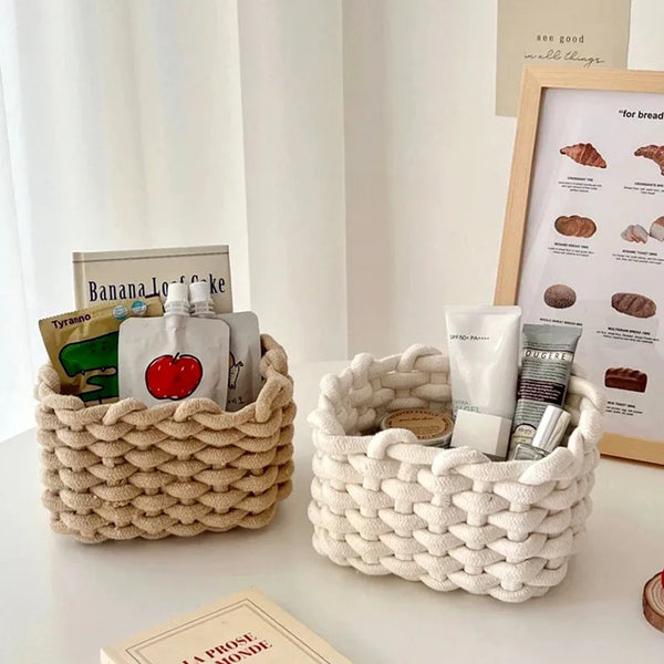 Petit Panier de Rangement Tressé en Corde de Coton