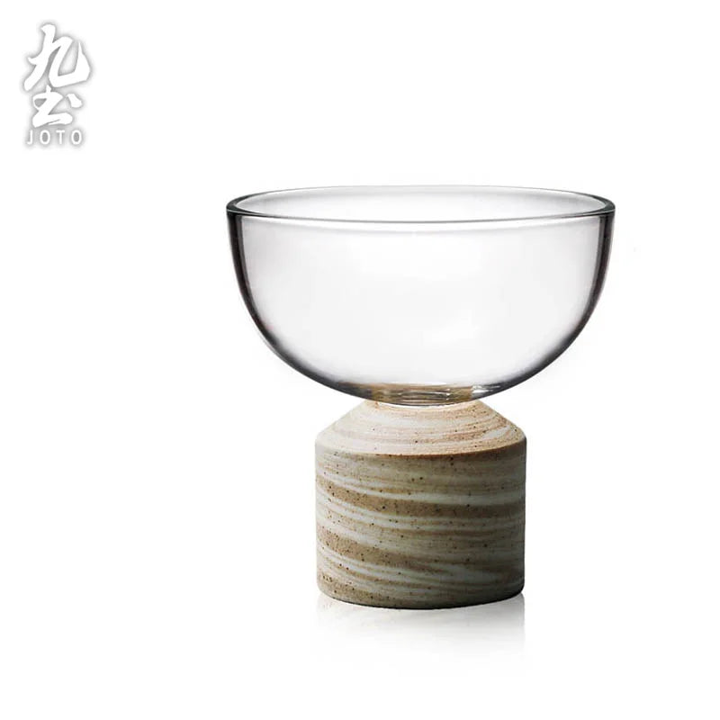 Set de Tasses en Verre avec Base en Bois Fait Main