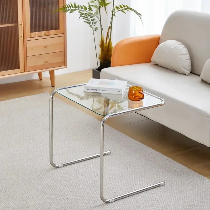 Table d'Appoint Verre et Inox - Design Contemporain