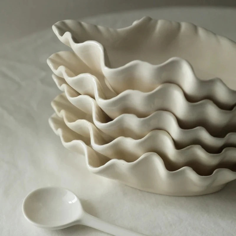 Assiette Céramique Forme Coquillage Crème Rétro