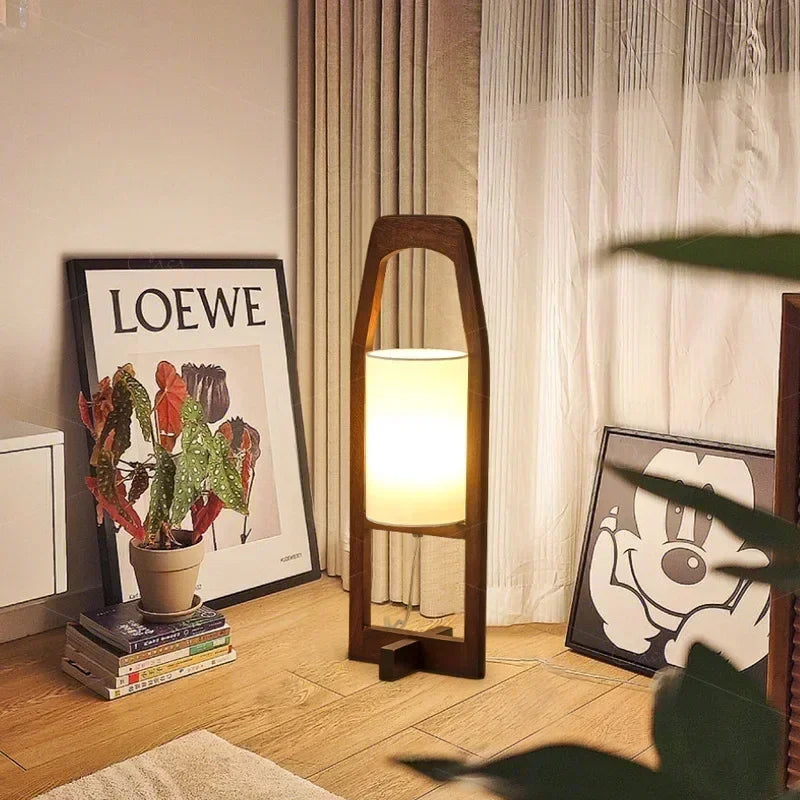 Lampadaire en Bois Massif - Style Japonais Wabi-Sabi