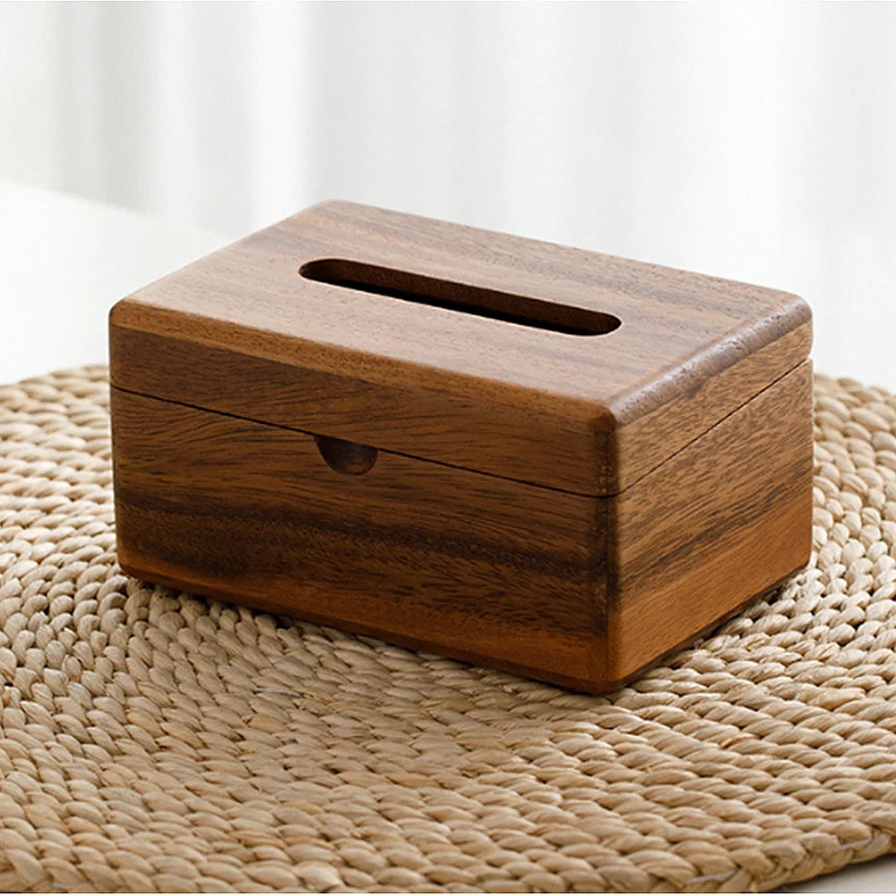 Boîte à Mouchoirs en Bois de Noyer Foncé - Style Japonais
