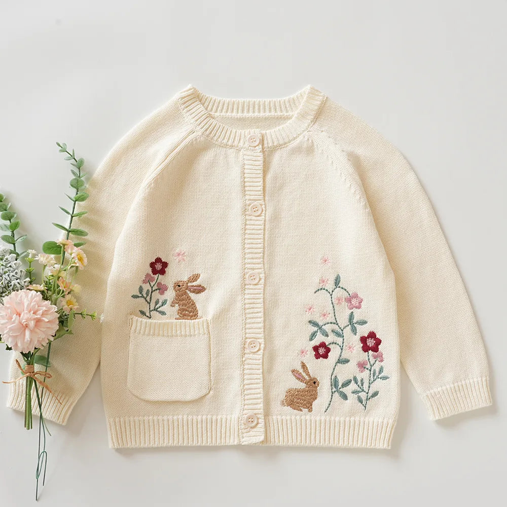 Cardigan Fille Brodé Motif Champignon