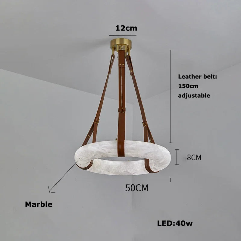 Suspension Ronde Cuir et Cuivre Marbre Espagnol Haut de Gamme