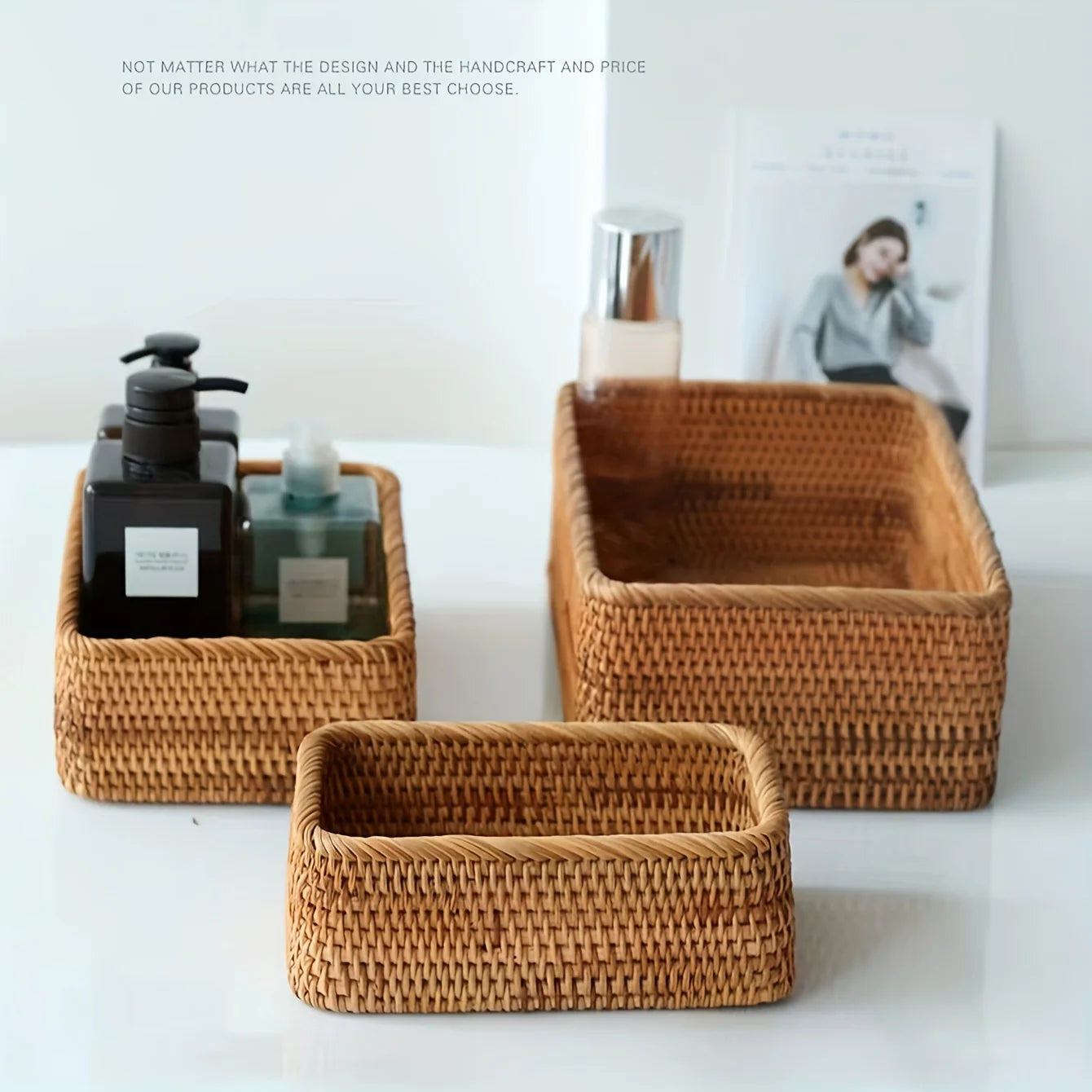 Panier de Rangement en Rotin Naturel Tressé Main