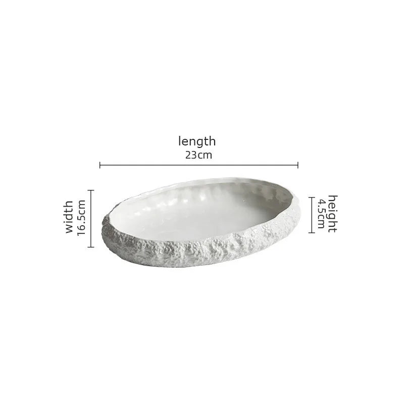 Assiette en Céramique Texture Rocheuse Blanc Pur