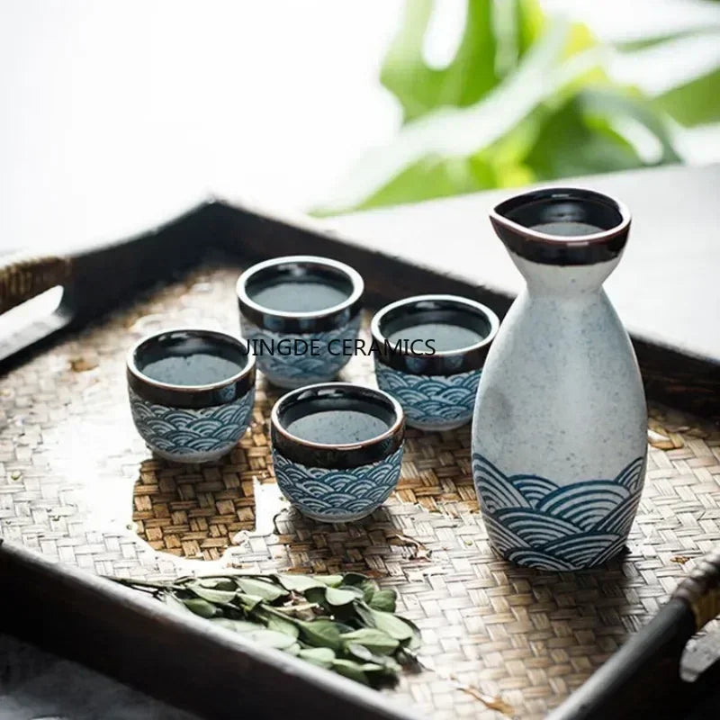 Service à Saké Japonais en Céramique - Bouteille et Tasses