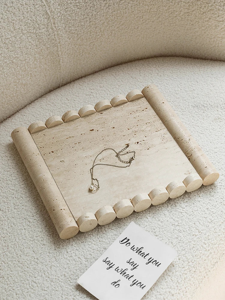Plateau de Service Marbre Travertin Beige Vintage