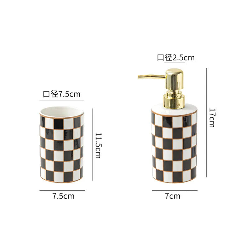 Ceramic Soap Dispenser – Grid Pattern Lotion Bottle