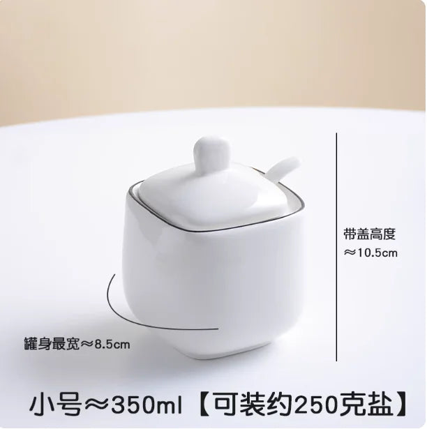 Salière et Sucrier en Céramique Blanche avec Cuillère