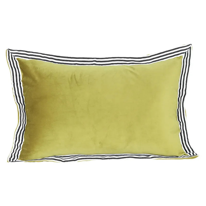 Beige & Gold Striped Lumbar Pillow Cover – Velvet Patchwork, 45x65cm
