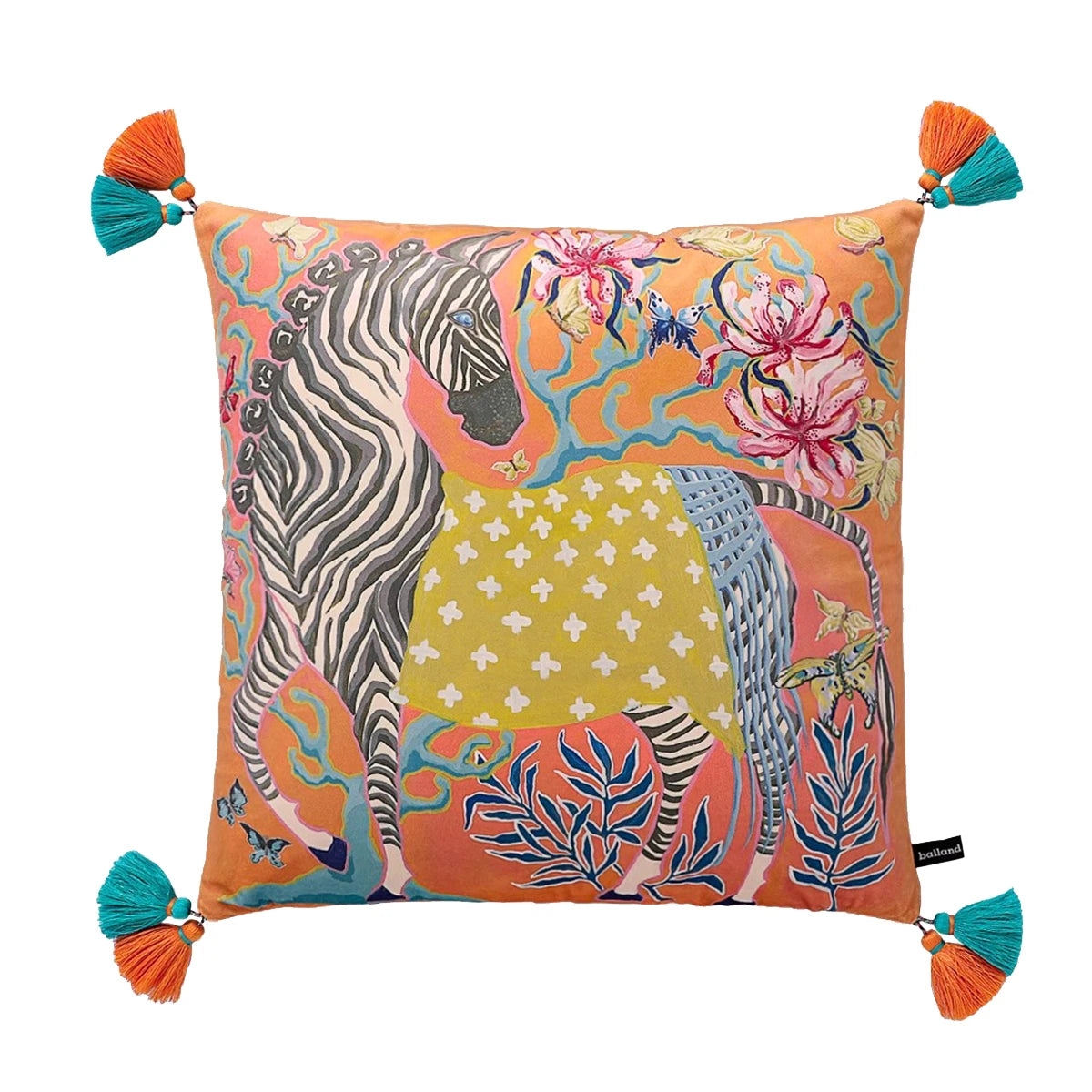 Housse de Coussin Velours Motif Léopard à Pompons