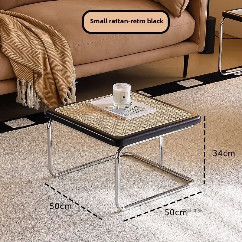 Table d'Appoint en Rotin Plateau Verre Style Rétro