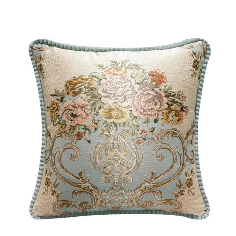 Housse de Coussin Vienne Jacquard Floral Européen avec Pompons