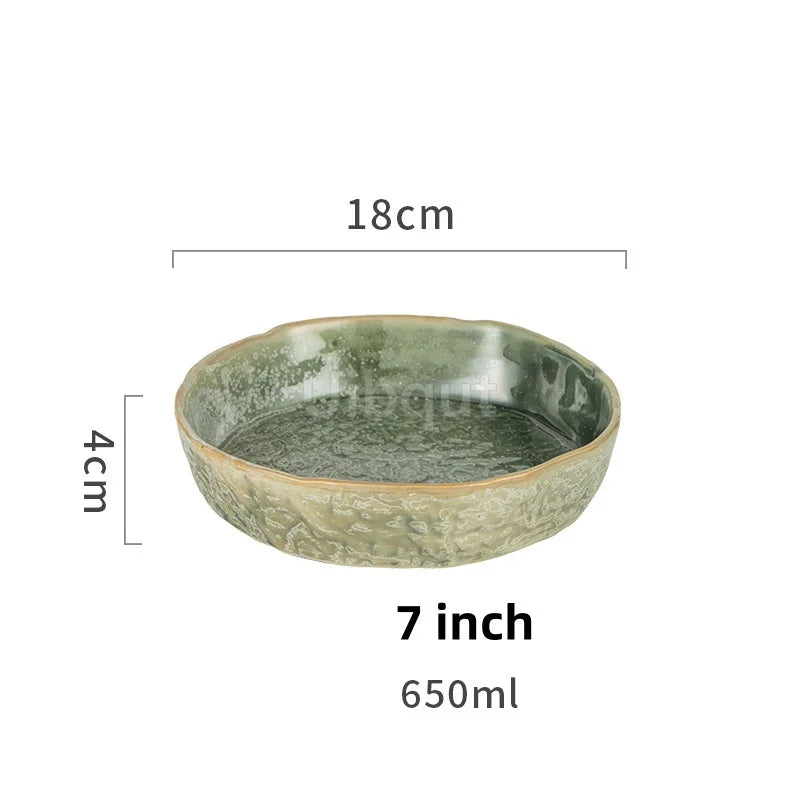 Bol en Céramique Vert Style Japonais pour Salade et Soupe