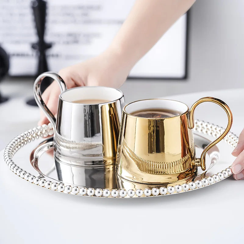 Tasse en Céramique Or et Argent Style Nordique Résistante Chaleur