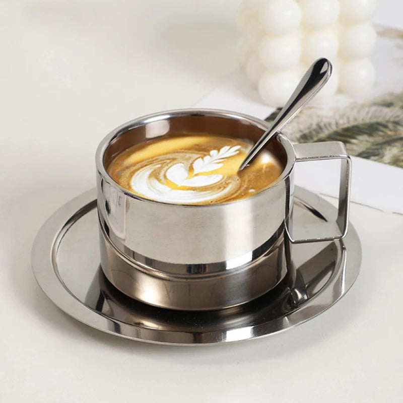 Double-Wall Coffee Cup Set – Stainless Steel, Set of 3