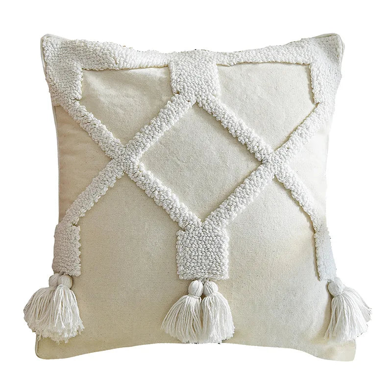 Housse de Coussin Blanche Bohème Tuftée Faite Main