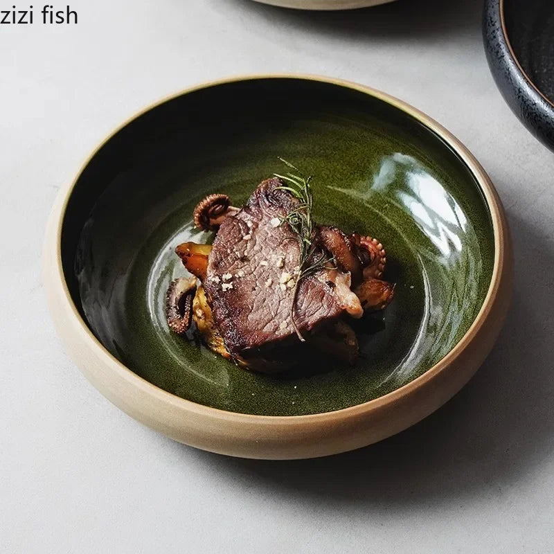 Japanese Round Deep Plate – Stoneware Dinner & Pasta Bowl