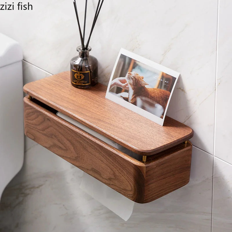 Distributeur de Papier Toilette Mural en Bois - Noyer