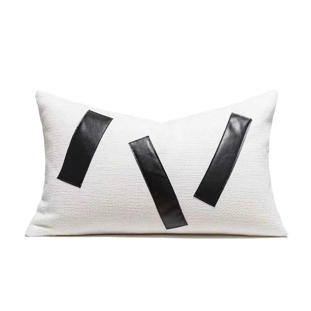 Housse de Coussin Daim Motif Géométrique Noir et Blanc