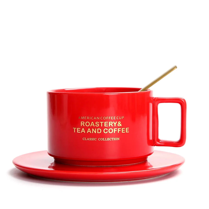 Tasse en Céramique avec Cuillère et Soucoupe Lettre Dorée 300ml